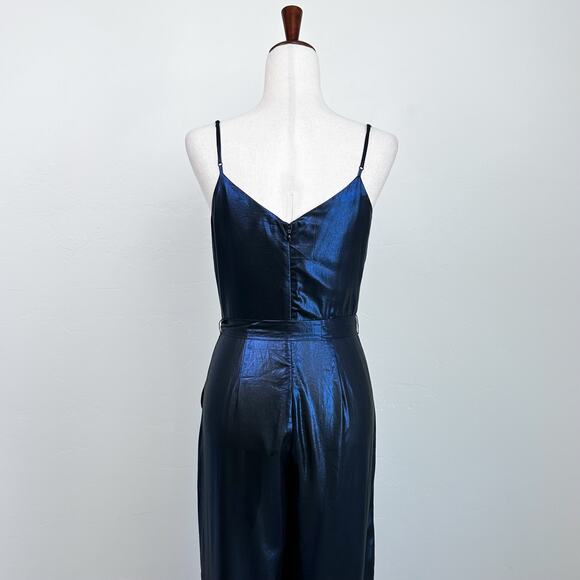 L'Agence Blue Metallic Wide Leg V-Neck Jaelyn Jumpsuit - Picture 7 of 10